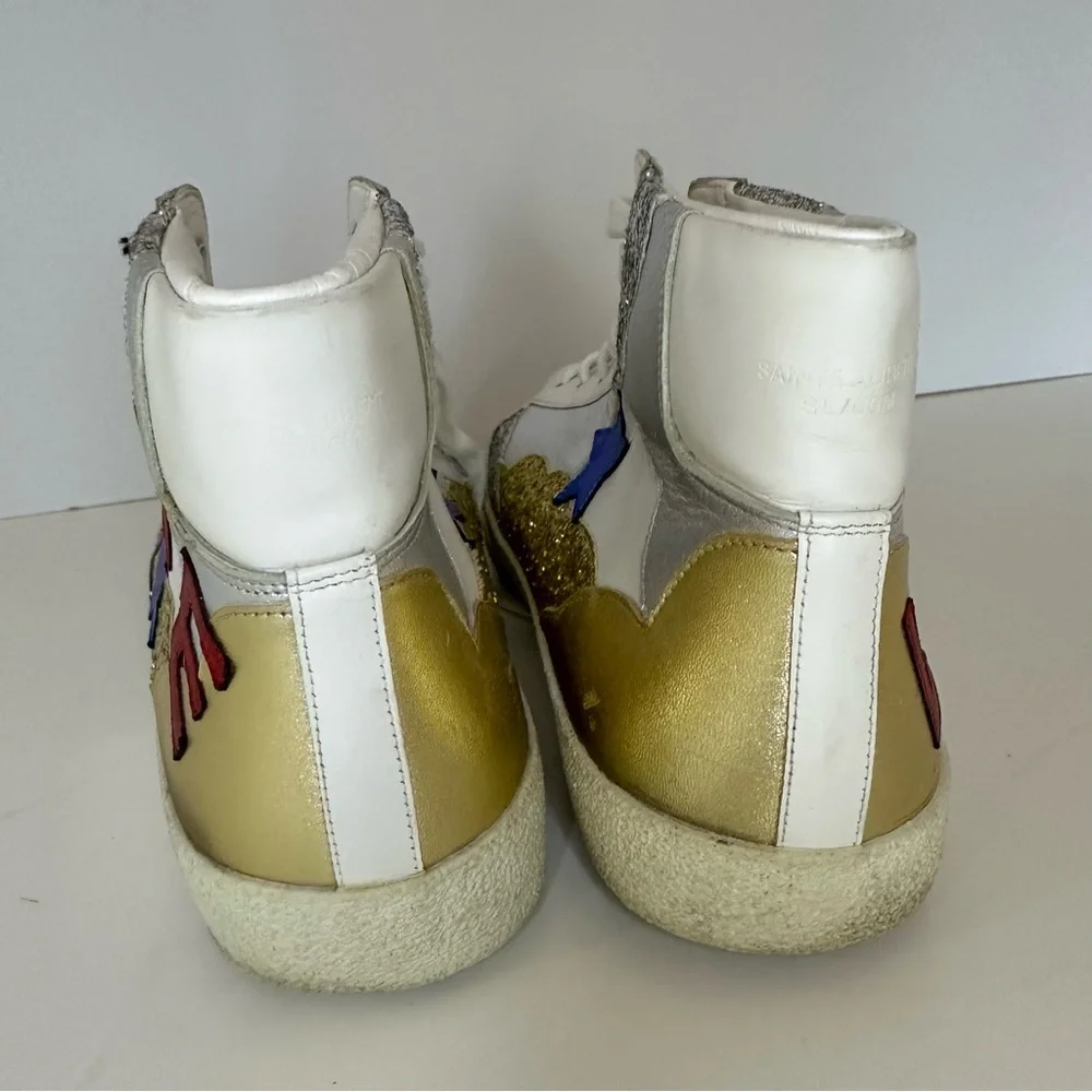 YSL Mid top sneaker with appliqué “Love” “Stars” and glitter panels 43.5 - Picture 7 of 12